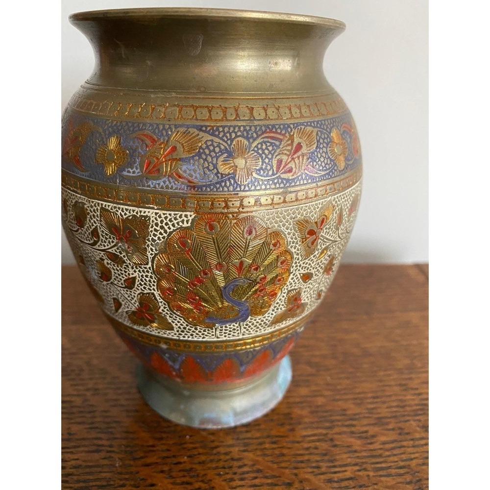 Cloisonné Brass Vase Antique Vintage Unique Decor Gift Heritage Old Knick-Knack